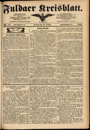 Erste Ausgabe vom Freitag, den 30. Oktober 1903.