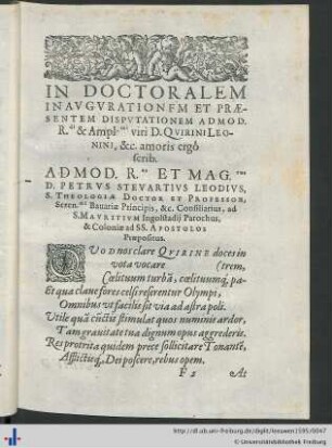 In Doctoralem Inaugurationem