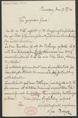 Brief an B. Schott's Söhne : 17.08.1914