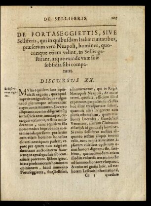 De Portaseggiettis, Sive Selliferis, [...]. Discursus XX.