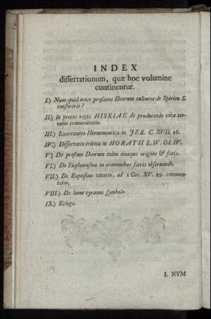 Index dissertationum, quæ hoc volumine continentur.