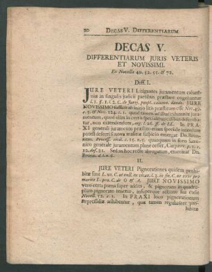 Decas V. Differentiarum Iuris Veteris Et Novissimi. Ex Novella 49. 52. 55. & 72.