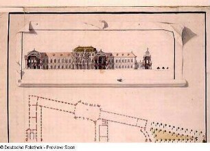 Lageplan, Grundrisse, Aufrisse, Schnitte eines Amphitheaters, Blatt 59 a