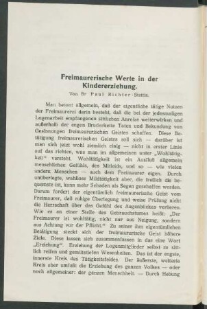 Freimaurerische Werte in der Kindererziehung.