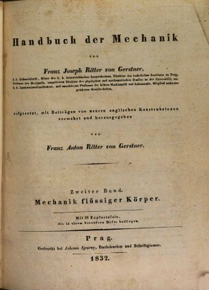 Handbuch der Mechanik, 2. Mechanik flüssiger Körper