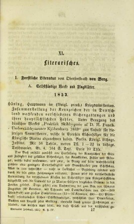 XI.1. Forstliche Literatur vom Oberforstrath von Berg