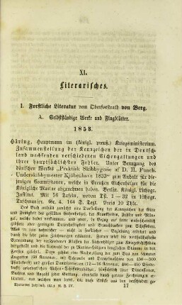 XI.1. Forstliche Literatur vom Oberforstrath von Berg