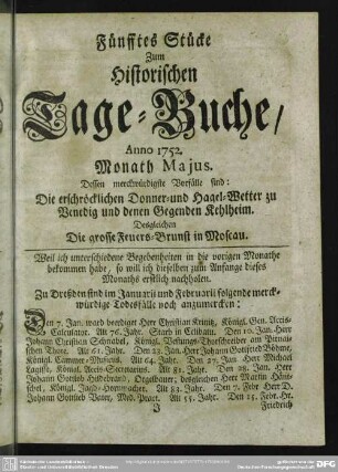 Fünfftes Stücke. Monath Majus