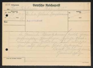 Brief von Ober Salzbrunn / Bürgermeister an Gerhart Hauptmann