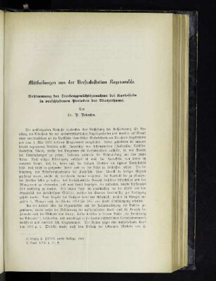 Mittheilungen aus der Versuchsstation Regenwalde. Bestimmung der Trockengewichtszunahme bei Kartoffeln in verschiedenen Perioden des Wachsthums.