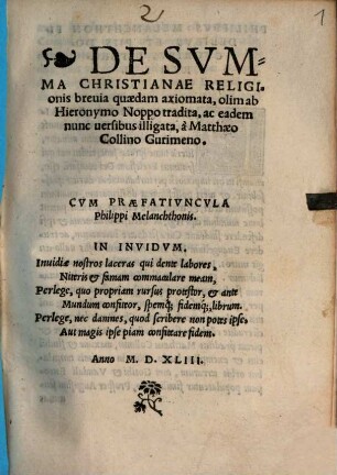 De Summa christianae religionis brevia quaedam axiomata