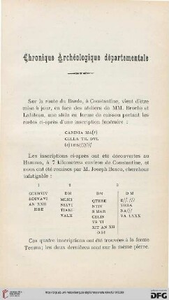 Sér. 5: Chronique archéologique départementale