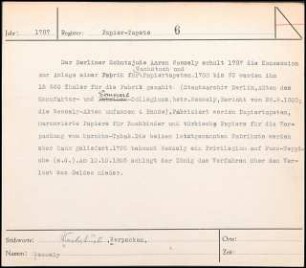 Der Berliner Schutzjude Aaron Wessely erhält 1787 die Konzession zur Anlage einer Fabrik für Wachstuch und Papiertapeten