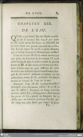 Chapitre XXX. De l'Eau
