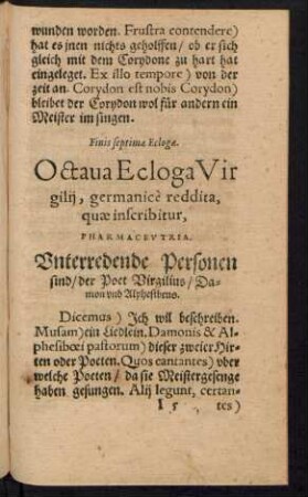 Octava Ecloga Virgilii, germanice reddita, quae inscribitur, Pharmaceutria.