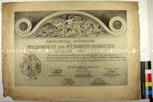 Urkunde zur Verleihung der silbernen Ausstellungsmedaille an die Firma Ernst March und Söhne auf der Internationalen Ausstellung für Feuerschutz und Feuerrettungswesen in Berlin