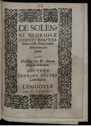 De Solenni Gloriosae Christi Resurrectionis festo breve Carmen Heroicum