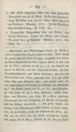 697-709 [Rezension] Berg, G. D., Die christ-katholische Lehre von dem Bittgebete