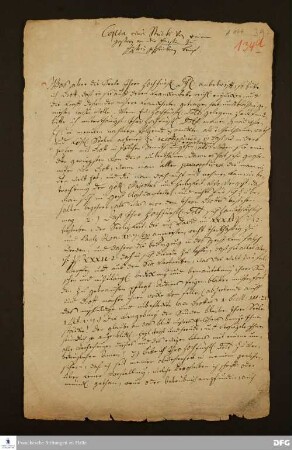 Auszug eines Briefs von Johann Daniel Herrnschmidt an Henriette Dorothea v. Nassau-Idstein.
