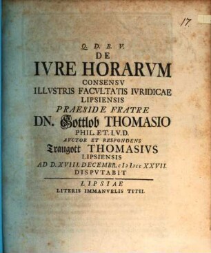 Diss. ... de iure horarum