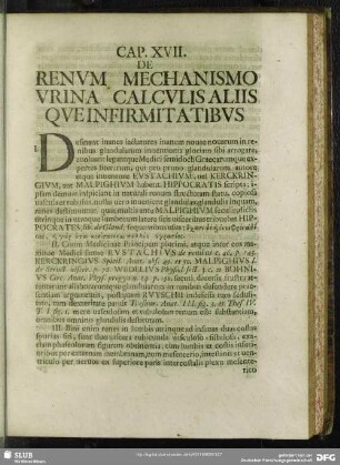 Cap. XVII. De Renum Mechanismo Urina Calculis Aliis Queinfirmitatibus