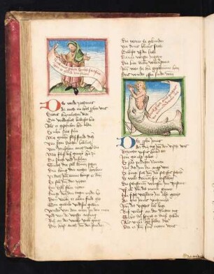 Zacharias mit Spruchband; Jonas wird vom Fisch ausgespien, mit Spruchband