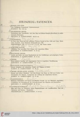 Steinzeug und Fayencen (Nr. 1-32)