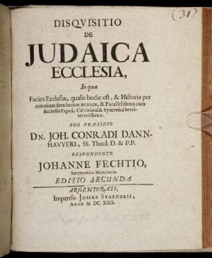 Disquisitio De Judaica Ecclesia