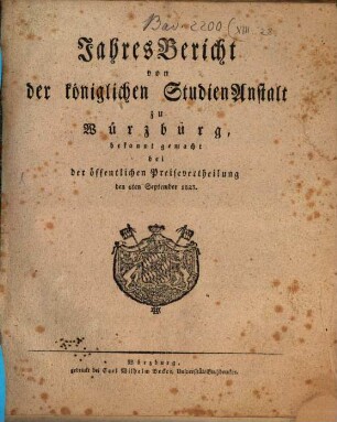Jahresbericht der Königlichen Studienanstalt zu Würzburg : für das Studienjahr ... 1822/23