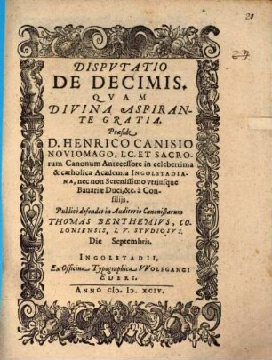 Dispvtatio De Decimis