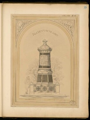 Gefallenendenkmal, Calau Monatskonkurrenz Juni 1877: Aufriss Vorderansicht; Maßstabsleiste