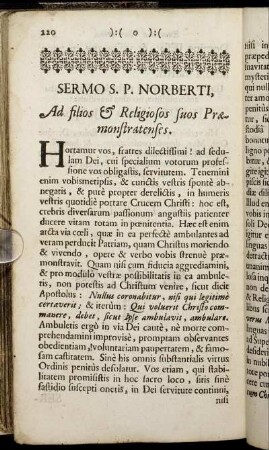 Sermo S. P. Norberti, Ad filios & Religiosos suos Prӕmonstratenses.