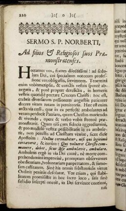 Sermo S. P. Norberti, Ad filios & Religiosos suos Prӕmonstratenses.
