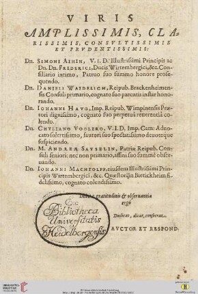 Viris amplissimis, clarissimis, consultissimis et prudentissimis