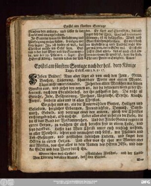 Epistel am fünften Sontage nach der heil. drey Könige Tage, Coloss. am 3. v. 8:17.