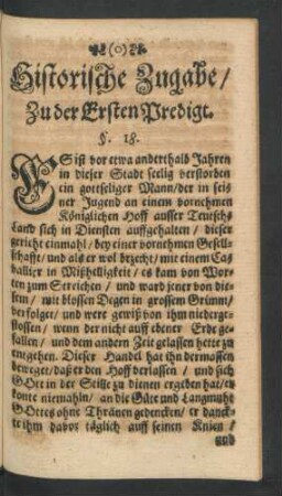 Historische Zugabe/ Zu der Ersten Predigt.