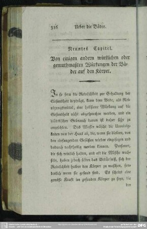 Neuntes Capitel. Von einigen andern würklichen oder gemuthmaßten Würkungen der Bäder auf den Körper