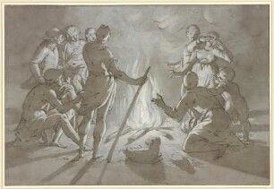 Gesellschaft an einem nächtlichen Feuer (Allegorie des Winters?)