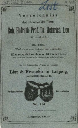 Lager-Verzeichnis, 114. 1877