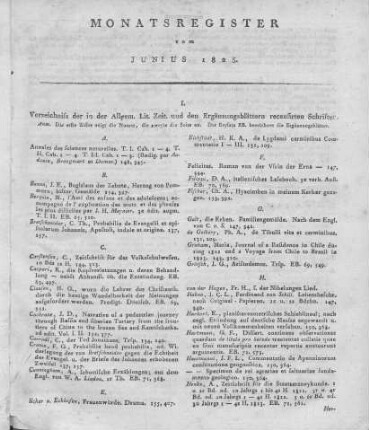 Monatsregister vom Juni 1825