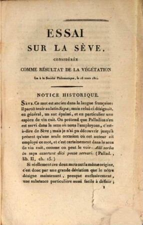Histoire d'un Morceau de Bois précédée d'un Essai sur la Séve