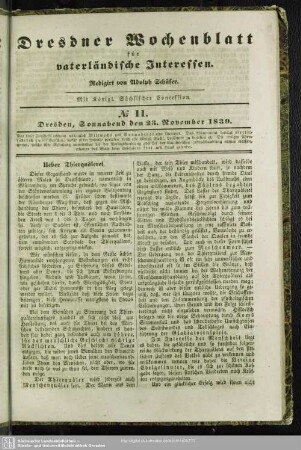 No. 11. Dresden, Sonnabend den 23. November 1839
