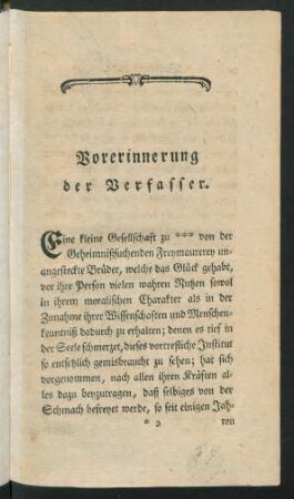 Vorerinnerung der Verfasser