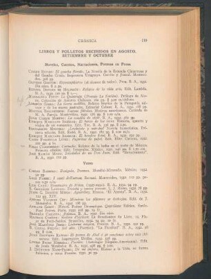 Libros y folletos recibidos en Agosto, Setiembre y Octubre