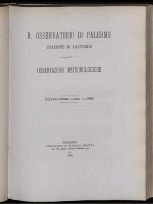 R. Osservatorio Di Palermo Stazione Di Valverde