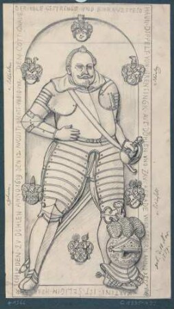 Darstellung des Gedenksteins des Johann Dippelt von Grensingk (1557-1619) auf dem Friedhof in Döhlen (Freital)