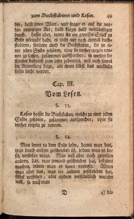 Cap. III. Vom Lesen.