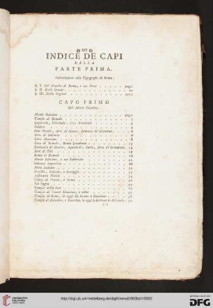 Indice de capi della parte prima