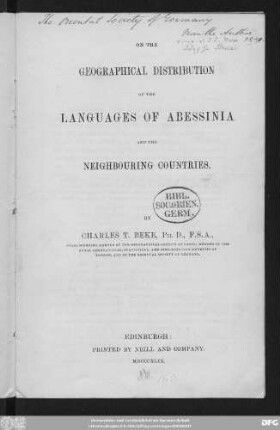 On the geographical distribution of the languages of Abessinia and the neighbouring countries