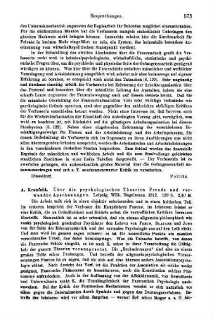 573-574, A. Kronfeld. Über die psychologischen Theorien Freuds und verwandte Anschauungen. 1912